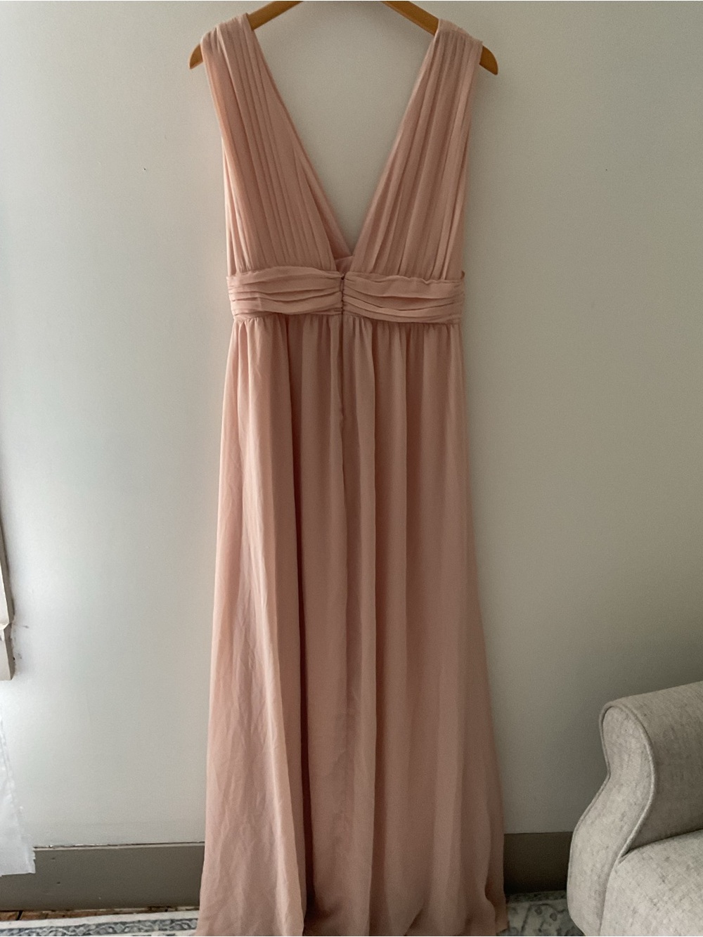 Lulus Heavenly Hues Blush Pink Chiffon V-Neck Maxi Dress NWT Large - Picture 7 of 14